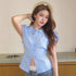 Summer Short Puff Sleeves Peter Pan Collar Fitted Tops